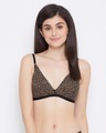 Shop Non Padded Non Wired Demi Cup Animal Print Plunge Bra In Brown   Cotton Rich-Front