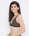 Shop Non Padded Non Wired Demi Cup Animal Print Plunge Bra In Brown   Cotton Rich-Design