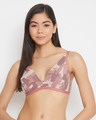 Shop Non Padded Non Wired Demi Cup Camouflage Print Plunge Bra In Dusty Pink   Cotton-Front