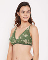 Shop Non Padded Non Wired Demi Cup Camouflage Print Plunge Bra In Green   Cotton-Design