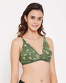 Shop Non Padded Non Wired Demi Cup Camouflage Print Plunge Bra In Green   Cotton-Full