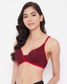Shop Non Padded Non Wired Demi Cup Checked Plunge Bra In Red   Cotton-Design