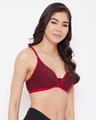 Shop Non Padded Non Wired Demi Cup Checked Plunge Bra In Red   Cotton-Full