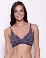 Shop Non Padded Non Wired Demi Cup Printed Bra In Navy   Cotton-Front