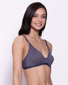 Shop Non Padded Non Wired Demi Cup Printed Bra In Navy   Cotton-Design