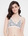 Shop Non Padded Non Wired Floral Print Full Cup Racerback Bra In Dark Grey  Cotton-Front