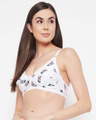Shop Non Padded Non Wired Floral Print Full Figure Bra In White   Cotton Rich-Front