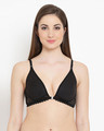 Shop Non Padded Non Wired Front Open Plunge Bra In Black  Cotton Rich-Front