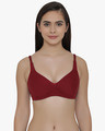 Shop Non Padded Non Wired Full Coverage Bra With Double Layered Cups In Maroon   Cotton Rich-Front