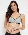 Shop Non Padded Non Wired Full Cup Abstract Print Bra In Grey-Front