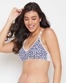 Shop Non Padded Non Wired Full Cup Floral Print Racerback Bra In Blue   Cotton-Front