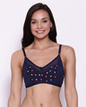 Shop Non Padded Non Wired Full Cup Polka Print Bra In Navy-Front