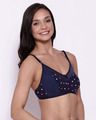 Shop Non Padded Non Wired Full Cup Polka Print Bra In Navy-Design