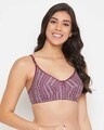 Shop Non Padded Non Wired Full Cup Printed Bra In Dark Purple   Cotton-Front