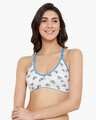 Shop Non Padded Non Wired Full Cup Printed Racerback Bra In White   Cotton-Front