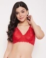 Shop Non Padded Non Wired Full Cup Racerback Bralette In Red   Lace-Front