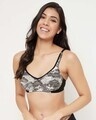 Shop Non Padded Non Wired Full Cup Snakeskin Print Bra In Grey   Cotton-Front