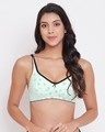 Shop Non Padded Non Wired Full Printed Bra In Sage Green-Front