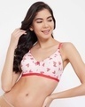 Shop Non Padded Non Wired Heart Print Full Figure Bra In Baby Pink   Cotton Rich-Front