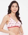 Shop Non Padded Non Wired Heart Print Full Figure Bra In Baby Pink   Cotton Rich-Full