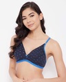 Shop Non Padded Non Wired Paisley Print Demi Cup Plunge Bra In Navy   Cotton-Design