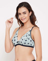 Shop Non Padded Non Wired Printed Demi Cup Plunge Bra In Mint Green   Cotton-Design