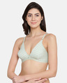 Shop Non Padded Non Wired Striped Bra In Light Green   Cotton Rich-Front