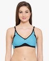 Shop Non Wired Non Padded Full Cup T-Shirt Bra In Blue Cotton-Front