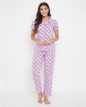 Shop Owl Print Button Me Up Shirt & Pyjama Set In Lilac-Front