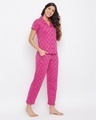 Shop Owl Print Button Me Up Shirt & Pyjama Set In Magenta-Full