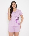 Shop Owl Print Button Me Up Shirts & Shorts In Lilac-Front