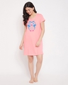 Shop Owl Print Short Night Dress In Baby Pink   100% Cotton-Full