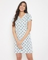 Shop Owl Print Short Night Dress In Light Blue-Front