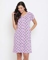 Shop Owl Print Short Night Dress In Lilac-Front