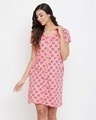 Shop Owl Print Short Night Dress In Peach Pink-Front