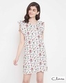 Shop Owl Print Short Night Dress In White  Rayon-Front