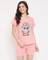 Shop Owl Print Top & Shorts Set In Baby Pink   Cotton Rich-Front