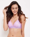 Shop Padded Non Wired Demi Cup Printed Plunge T-shirt Bra In Lavender-Front