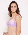 Shop Padded Non Wired Demi Cup Printed Plunge T-shirt Bra In Lavender-Design