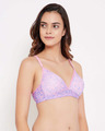 Shop Padded Non Wired Demi Cup Printed Plunge T-shirt Bra In Lavender-Full