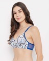 Shop Padded Non Wired Full Cup Abstract Print T-shirt Bra In White-Design