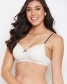 Shop Padded Non Wired Full Cup Animal Print T-Shirt Bra In White-Front