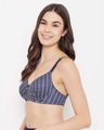 Shop Padded Non Wired Full Cup Chevron Print Multiway T-shirt Bra In Navy-Design