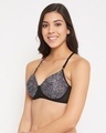 Shop Padded Non Wired Full Cup Dot Print Racerback T Shirt Bra In Black-Front