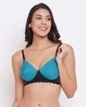 Shop Padded Non Wired Full Cup Dot Print T-Shirt Bra In Light Blue-Front