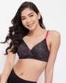 Shop Padded Non Wired Full Cup Floral Print Multiway T Shirt Bra In Black-Front