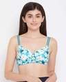Shop Padded Non Wired Full Cup Floral Print T-shirt Bra In Turquoise-Front
