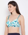 Shop Padded Non Wired Full Cup Floral Print T-shirt Bra In Turquoise-Design