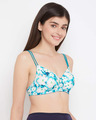 Shop Padded Non Wired Full Cup Floral Print T-shirt Bra In Turquoise-Full