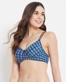 Shop Padded Non Wired Full Cup Geometric Print T-shirt Bra In Blue-Front